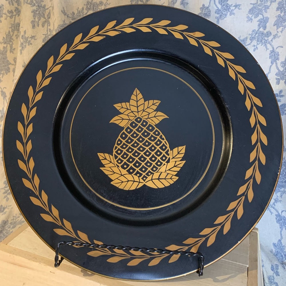 VTG 12" Black & Gold Pineapple Metal Platter from Yield House